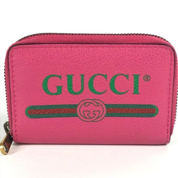 GUCCI 496319 logo Wallet Coin Compartment Zip Around coin purse Leather pink - Picture 1 of 11